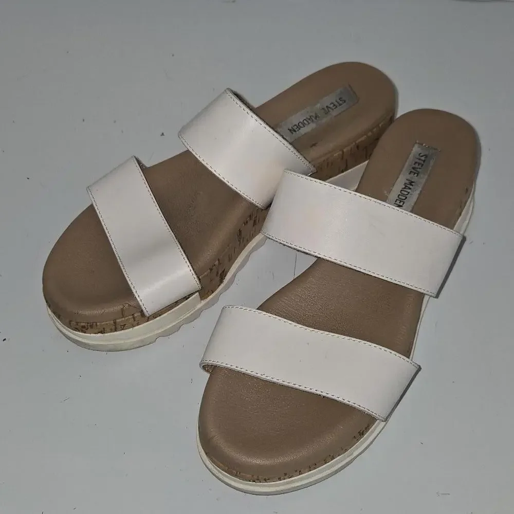 0100 Steve Madden Thalia Cork‎ White Platform Sandal Size 9.5